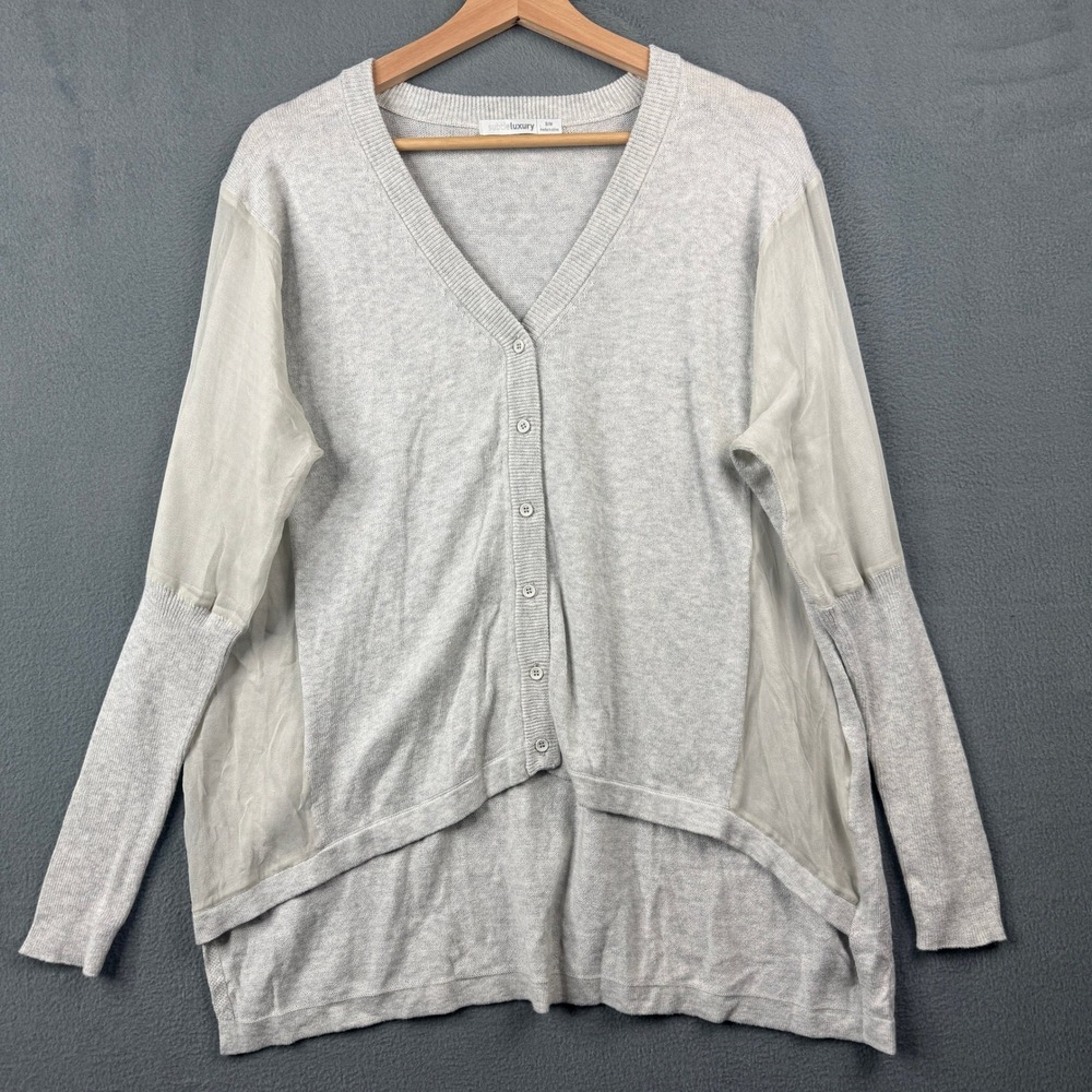 Subtle Luxury Gray Cotton Cashmere Silk Blend Cardigan‎ Long Sleeve Sweater SM